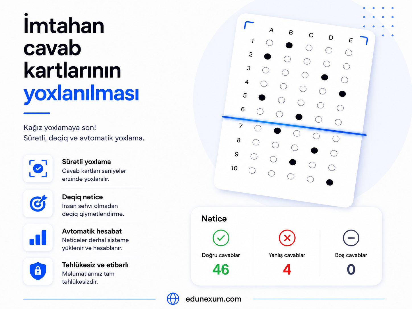 İmtahan cavab kartlarının avtomatik yoxlanılması və nəticə hesabatı